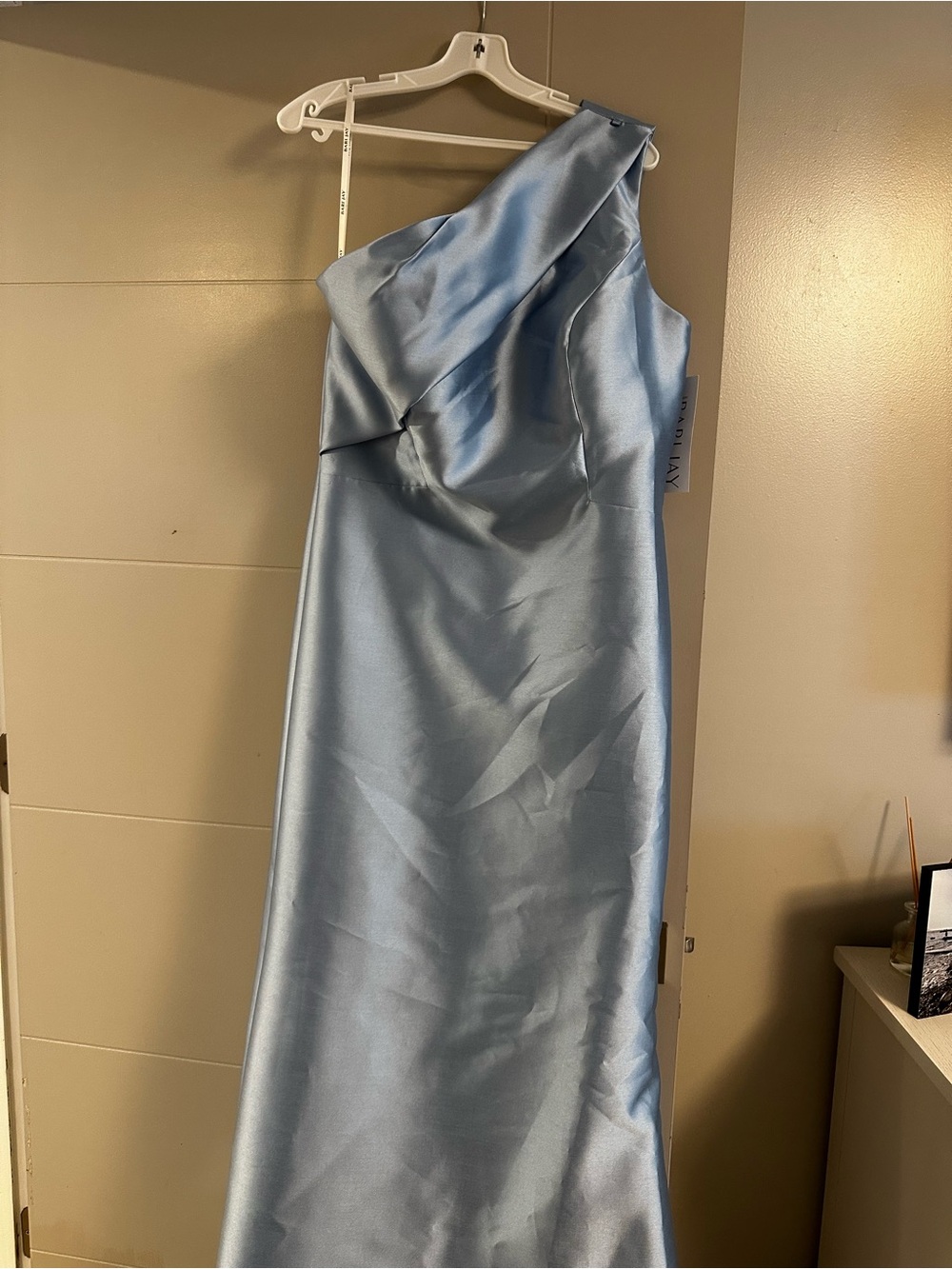 Bari Jay Mist Satin Halter Dress with Neck Bow in Light Blue - Picture 4 of 10
